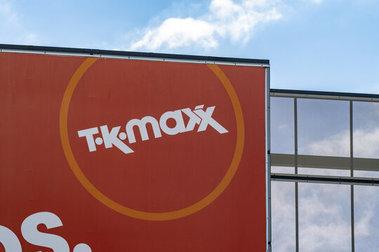 TK Maxx retail store logo on a modern commercial building in Australia. It is a discount clothing and homewares retailer
