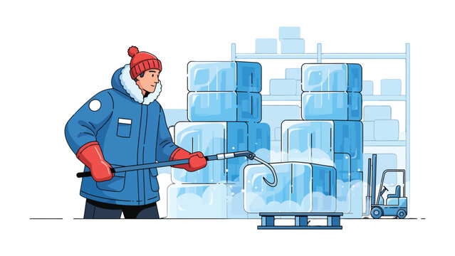 Chilling Work: A worker carefully manages frozen goods, ensuring their freshness in a climate-controlled warehouse.