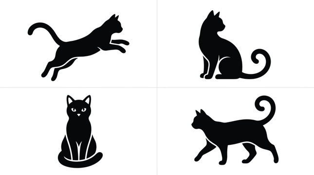 Black cat silhouettes in different poses and designs