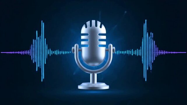 Podcast Channel Intro, Microphone icon animation and waveforms reveal for podcasts or audio content