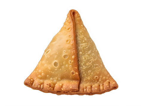A close-up view of a single samosa on white background isolated on transparent background