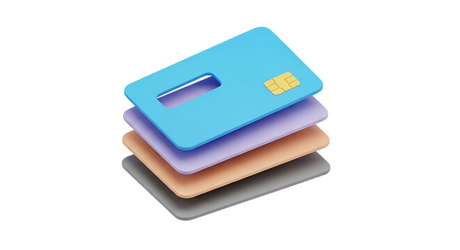 Stack of colorful credit cards on black background.