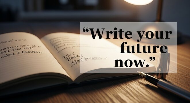 Open journal with handwritten goal and inspirational quote