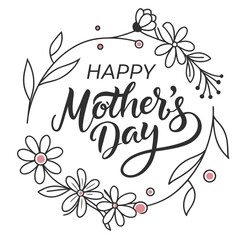 Obraz premium A minimalist Happy Mother's Day illustration with floral wreath and elegant typography