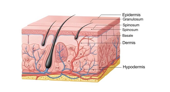 Detailed illustration of human skin layers and structures