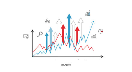 Obraz premium The graph shows a business analysis with upward trends and volatility arrows.