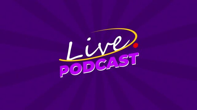 Animated Live Podcast Typography With Purple Sunburst