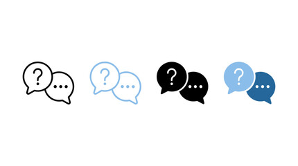 Obraz premium FAQ icon set. Paired speech bubbles with question mark and ellipsis sign. Support and help center sign for messaging and inquiry UI. Answer symbol. Talk pictogram. Communication illustration.