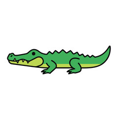 Obraz premium Green cartoon crocodile with open mouth on white background