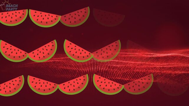 Animation of watermelons moving on red background