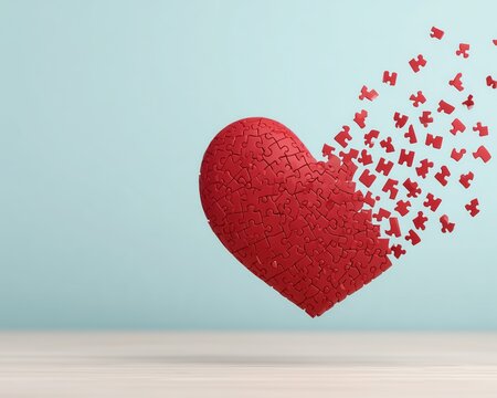 Heart Broken Red Heart Vulnerability Healing Illustration Puzzle Pieces Emotional Resilience Concept Mindset Transformation Mental Wellness Symbol 