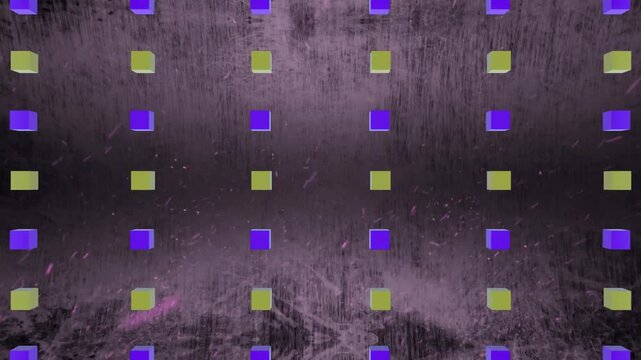 Animation of cubes over sparkles on purple background