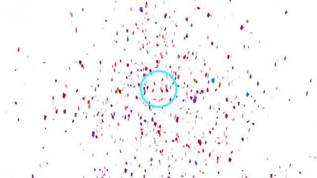 Animation of confetti falling over dots pattern in seamless pattern against white background