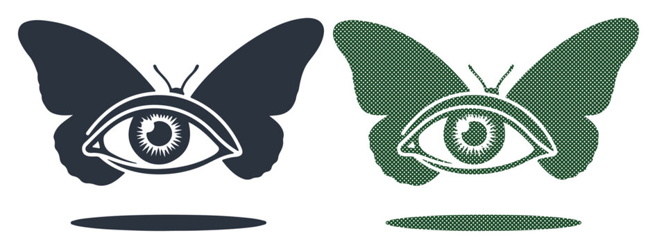 Symbolic butterfly with an eye represents transformation and perception