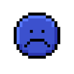 Obraz premium A retro pixel art sad face icon, rendered in vibrant blue, conveying feelings of melancholy and digital disappointment in a simplified, nostalgic style