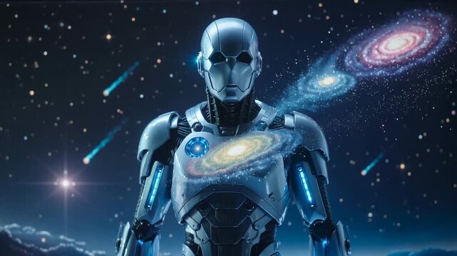 Robot in Space with Galaxies and Meteorites