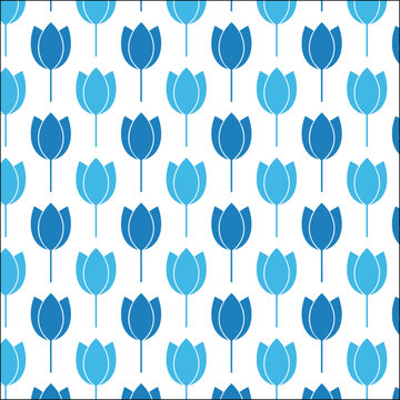 Minimalist silhouette of a blue tulip on a white background in the style of Dutch folklore, seamless pattern.