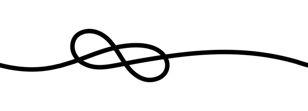 Line abstract cable and squiggle curve tangle with long thin drawing. Wavy curvy thread and black pattern vector with continuous squiggly wire. Doodle line design and horizontal divider. Nautical knot