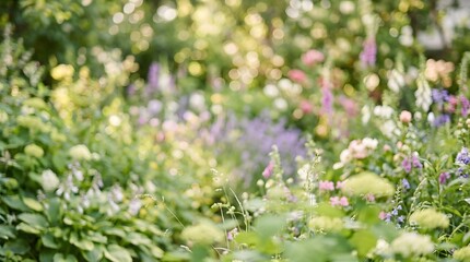 Obraz premium Dreamy Garden Scene with Soft Focus Flowers