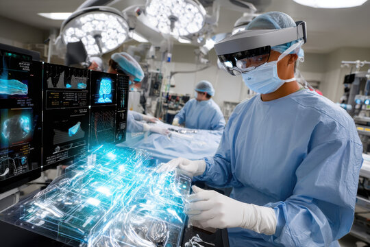 Medical professionals utilize advanced augmented reality tools to enhance precision during surgery