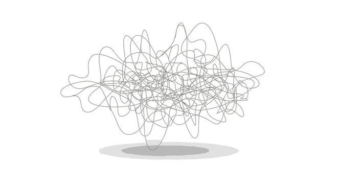 Abstract tangled lines cloud shape with shadow on white background
