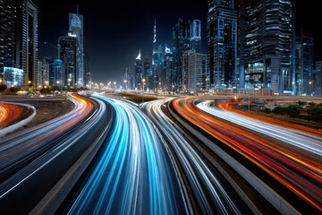 Fototapeta premium City highway light trails at night