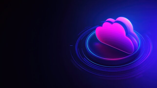 Vibrant abstract cloud technology with glowing neon lines and digital network connections on a dark background.