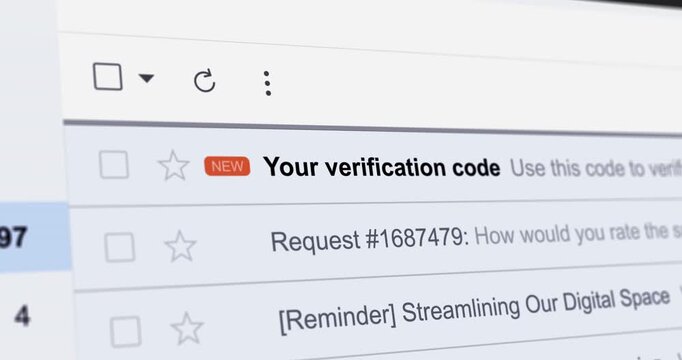 Incoming email with title Your verification code, new e-mail with OTP verification code, one-time password, close up footage
