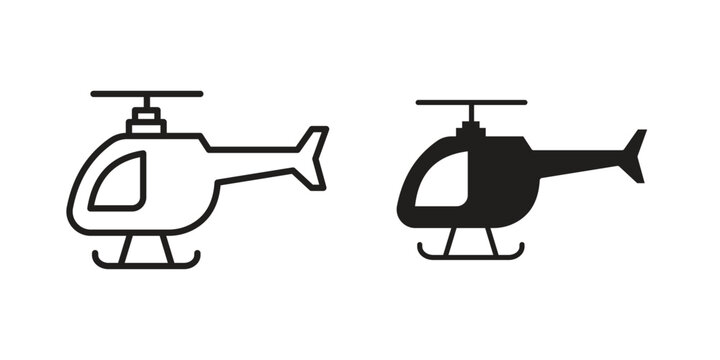 Helicopter icon in black and white. clipart and line style icons