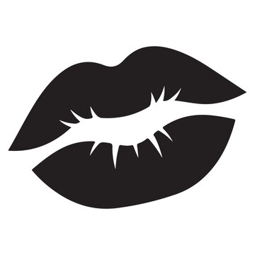 Graphic Black Lips Silhouette with Stylized Inner Line
