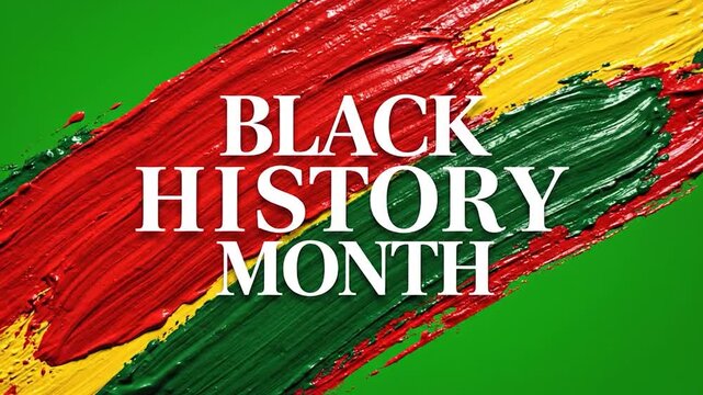 Vibrant brush strokes in red, yellow and green form a diagonal pattern across a green background, celebrating heritage and culture