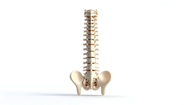 Human spine and pelvis anatomy illustration on white background.