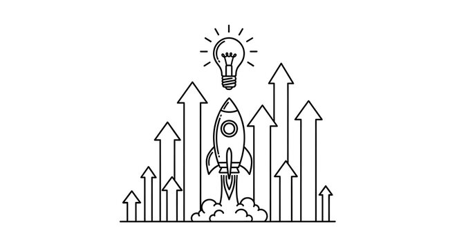 Business growth concept, startup success, rocket launch, innovation idea
