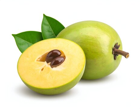 Canistel Fruit Still Life - Whole and Halved with Seeds.