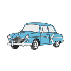 Obraz premium Vintage blue car with white details on a plain background
