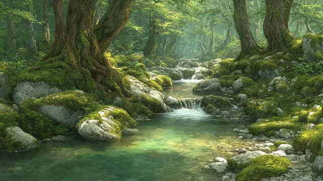 新緑の山と清流