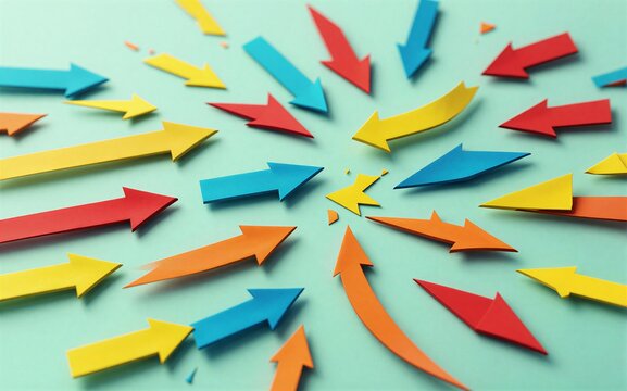 Colorful arrows radiate outward symbolizing diverse directions and
