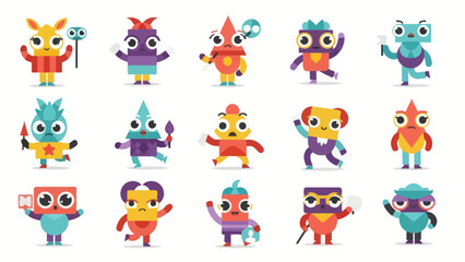 Obraz premium Collection of Cute and Colorful Cartoon Monsters Characters.