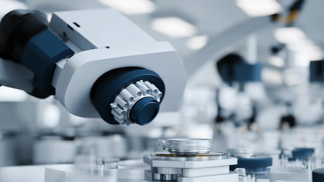 Robotic arm precisely handling samples on an automated platform, conducting diagnostics and research in a modern science laboratory, optimizing processes and advancing biotechnology and medicine