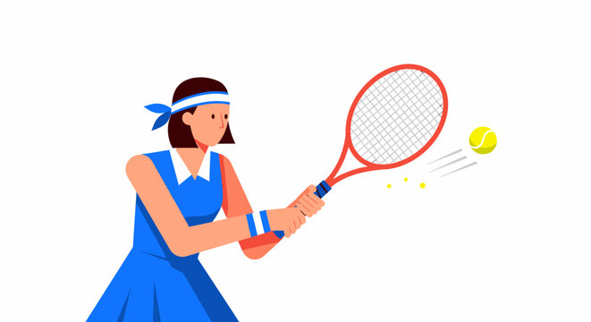 Woman playing tennis with racket.