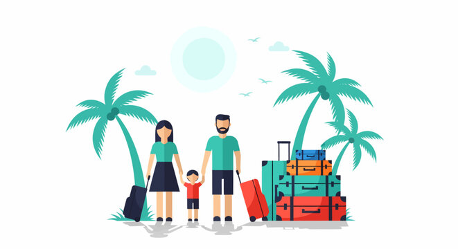 Family on Vacation with Luggage.