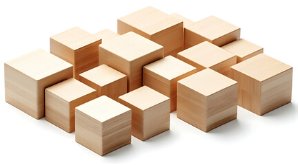 Fototapeta premium Wooden cube wood block wooden toy geometric stack natural material minimalist pattern