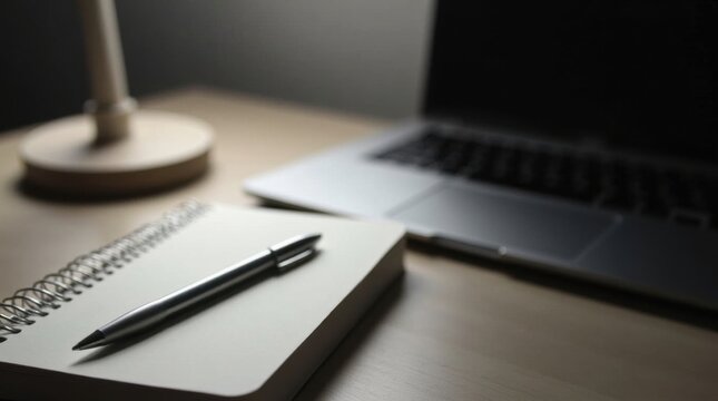 Espacio de trabajo m&iacute;nimo con solo las herramientas esenciales, como un bol&iacute;grafo plateado y un peque&ntilde;o cuaderno