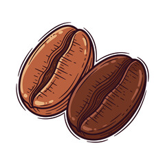 Obraz premium Two Roasted Coffee Beans Illustration - Isolated on White Background