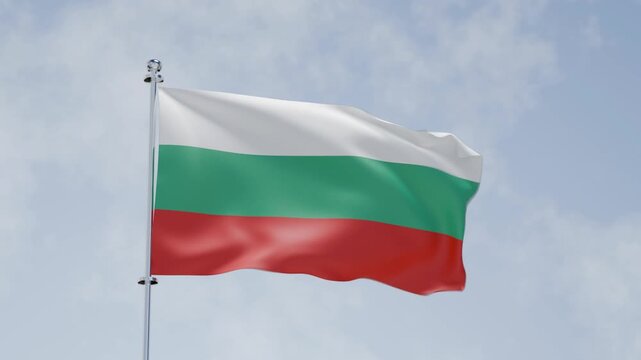 3d animation of waving flag and cloudy sky, national flag of Bulgaria, HD, 4k