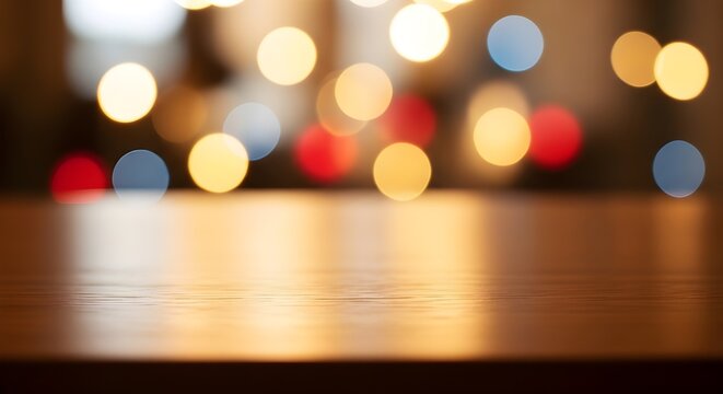 Empty wooden table with bokeh and blur restaurant background, for your photo montage or product display, Space for placing items on the table, product and food display.