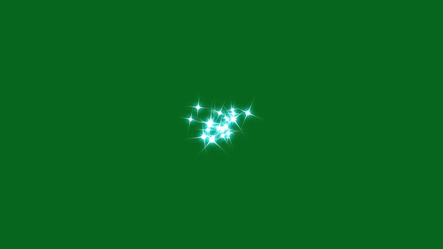Sparkling stars burst shine animation on green screen background. fast glitter star motion, white glowing twinkle stars animation, white cartoon, flat, vector, doodles style stars blinking. 4K