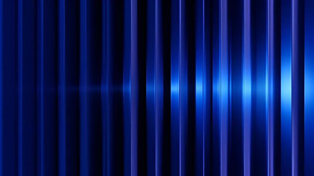 Blue vertical metallic light pattern with glossy reflection and abstract vertical groove bar rhythm, shiny blue metallic panel with glossy light reflection and modern gradient, blue metallic vertical
