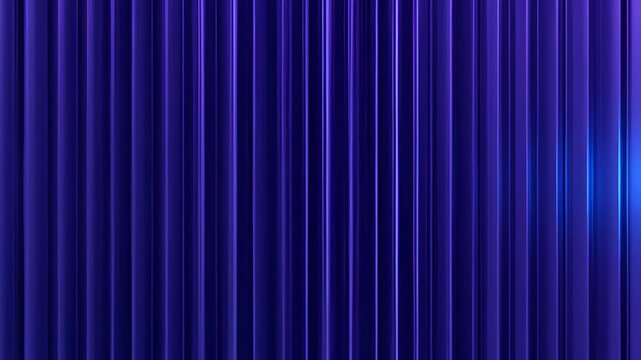 Deep blue vertical metal panel background glossy reflection light abstract pattern with metallic curtain folds and glowing center light creating sleek modern theatrical stage ambiance and reflective