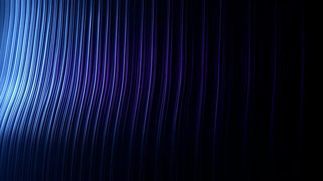 Blue and violet abstract flowing fabric texture with vertical light streak gradient and soft metallic curtain shimmer creating moody elegant motion, depth and glossy futuristic atmosphere